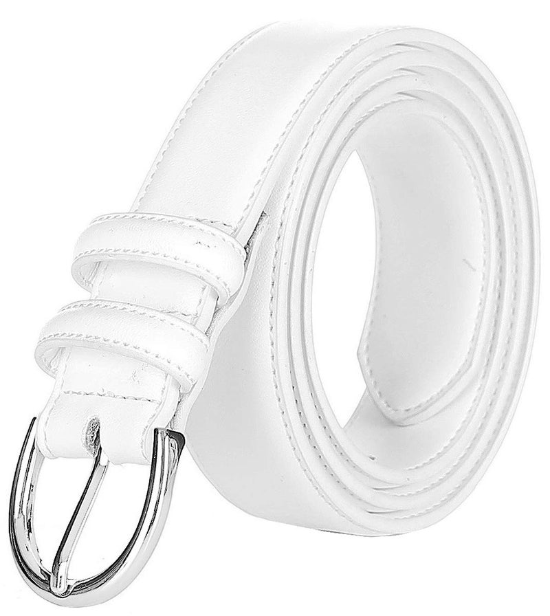 Falari Women Genuine Leather Belt Fashion Dress Belt With Single Prong Buckle 6028-White-L - Image 1